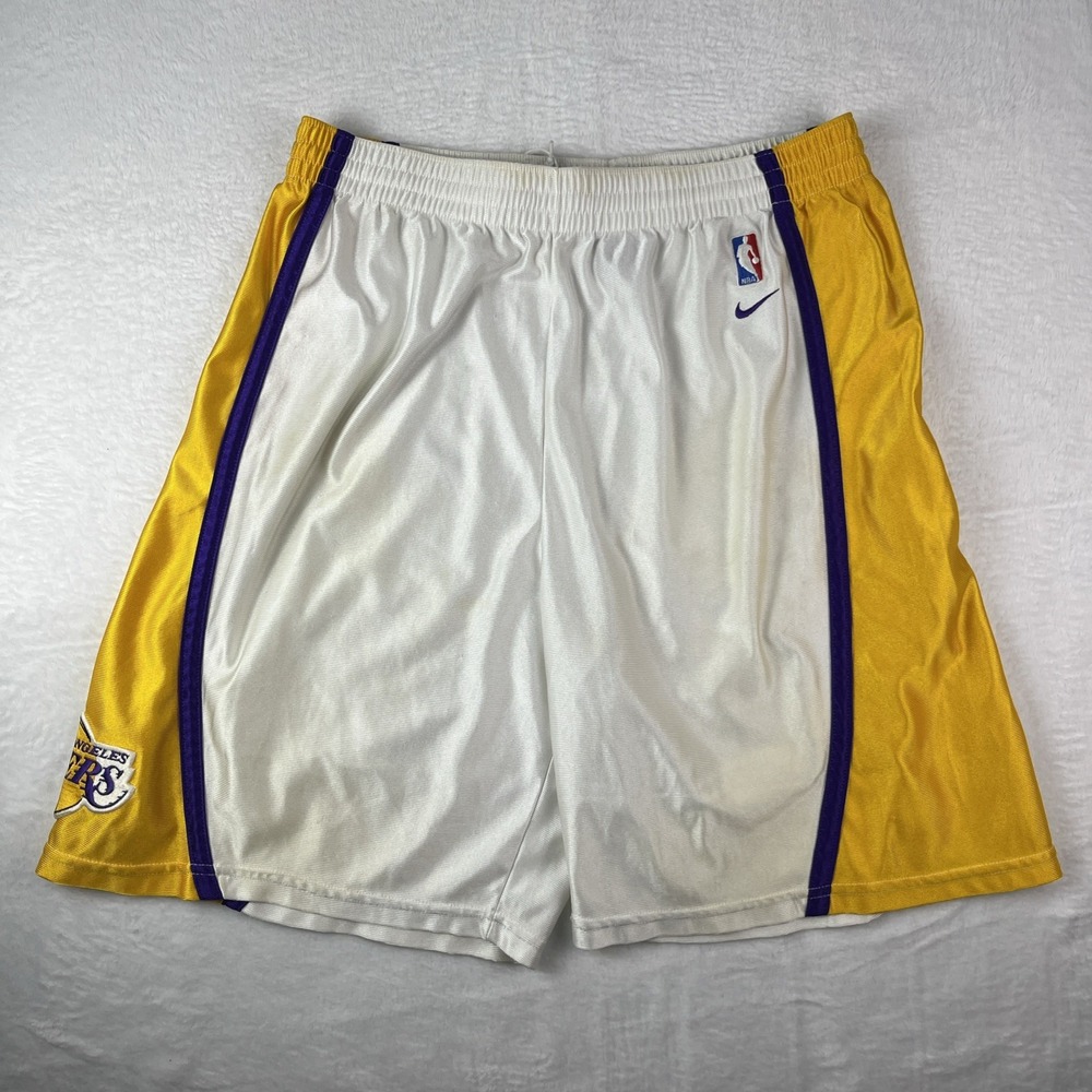 Nike Los Angeles Lakers Basketball NBA Shorts Mens Large White Logo Drawstring
